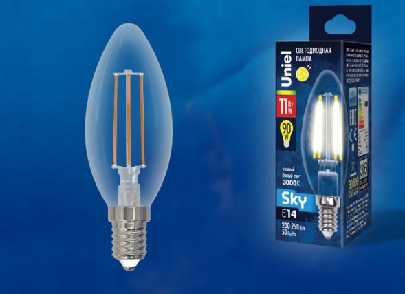 Лампочки светодиодные UNIEL (UL-00005164) LED-C35-11W/3000K/E14/CL PLS02WH