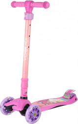 Самокат VELOBIBI 3-колесный Wizard (57*13*66-89см, кол. 118/76см PU со свет. склад. ручка) розовый СМК-2113 ПП-00218765