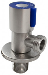 Кран металлокерамика MAGNUS 9269 Кран металлокерамика угловой 1/2 х1/2 , синяя ручка, с отражателем, из нержавеющей стали марки 304