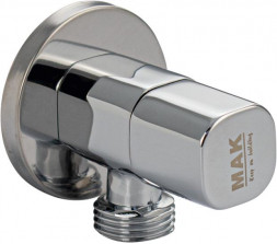 Кран MAK 1392 Кран металлокерамика угловой 1/2"х1/2", квадратная заоваленная ручка, с декоративной чашкой, в блистере, цвет ХРОМ