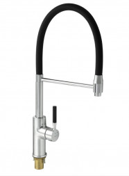 Смеситель для кухни GFMARK 8253 Смеситель кухонный, боковой, ЛАТУНЬ шаровый с гибким изливом ЧЁРНОГО цвета поворотный с ФИКСАЦИЕЙ