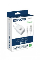 Сетевое ЗУ EXPLOYD EX-Z-595 TYPE-C 3.1A 2.1А+1А 2хUSB белый Classic