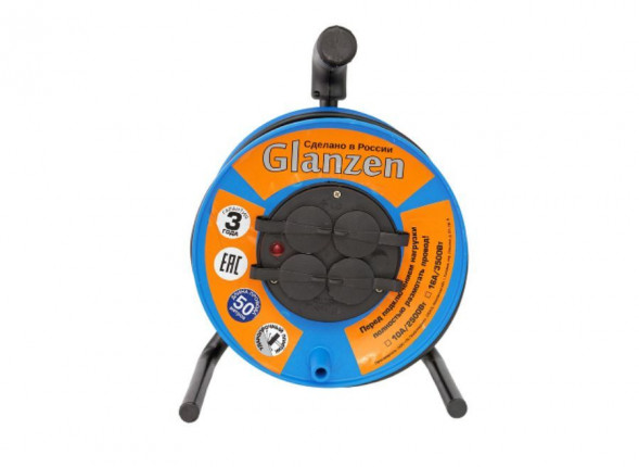 Удлинитель GLANZEN EB-40-020, на катушке, c/з, 4 роз - 40м