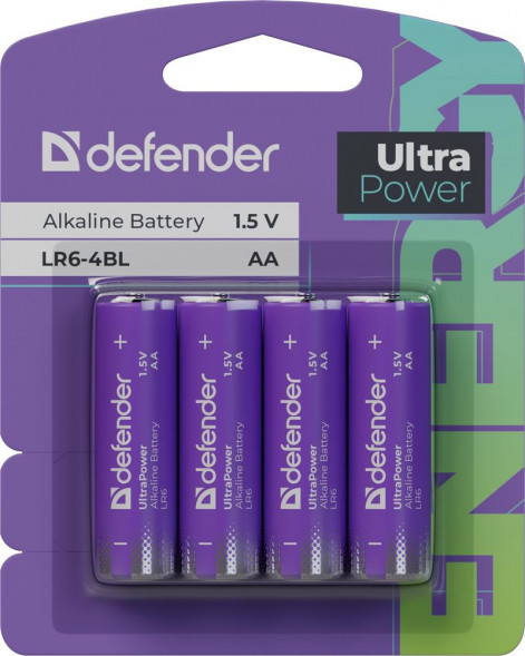 Батарейки DEFENDER (56035) LR6-4BL АА, блистер, 4 шт., UltraPower