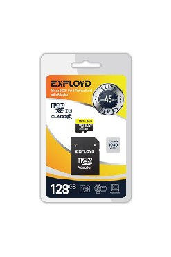 Карта памяти EXPLOYD MicroSDXC 128GB Class10 + адаптер SD (45MB/s)