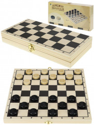 Настольные игры РЫЖИЙ КОТ ШАШКИ ДЕРЕВЯННЫЕ С ДОСКОЙ 295х145 мм (Арт. ИН-7513)