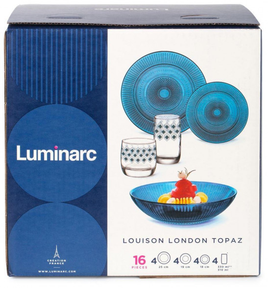 Столовый набор LUMINARC ЛУИЗ ЛОНДОН ТОПАЗ 16пр со стаканами РОМБ ТОПАЗ 330мл S1239
