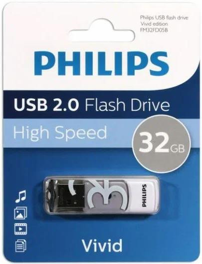Флешка PHILIPS 32Gb VIVID2.0 Белый/Серый (FM32FD05B/97)