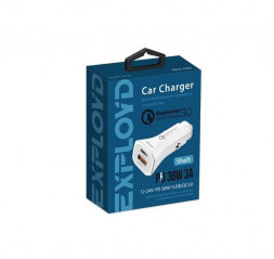 ЗАРЯДНЫЕ УСТРОЙСТВА В ПРИКУРИВАТЕЛЬ EXPLOYD EX-Z-1353 Автомобильное ЗУ/3A/PD/38W/1хUSB/QC3.0/белый