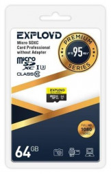 Карта памяти EXPLOYD 64GB microSDXC Class 10 UHS-1 Premium (U3) [EX064GCSDXC10UHS-1-ElU3 w]