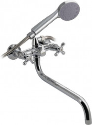 Смеситель для ванны BRIMIX 4408 Смеситель для ванны с длинным изливом, металлокерамика, с шаровым переключением, из высокопрочного АБС пластика, ручка КРЕСТ, цвет ХРОМ.