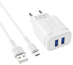 Сетевое ЗУ BOROFONE (6931474716088) BA37A &quot;Speedy&quot; 2.4A 2xUSB + кабель microUSB 1M белый