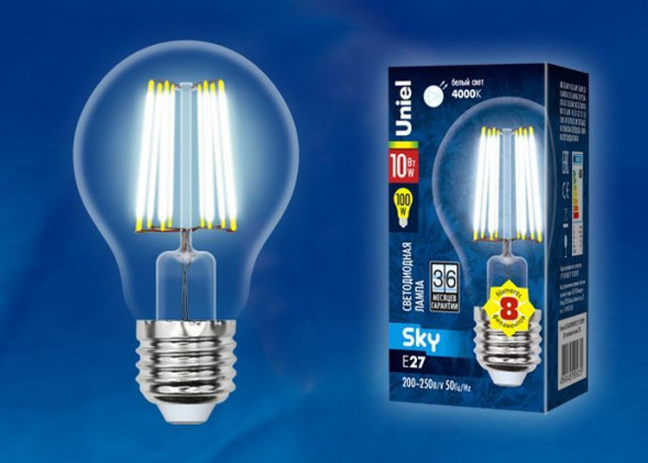 Форма &quot;А&quot; UNIEL (UL-00002626) LED-A60-10W/NW/E27/CL PLS02WH
