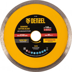 Алмазный диск DENZEL Диск алмазный сплошной, супертонкий, 180 х 25,4 мм, горячее прессование, мокрое резание 73158