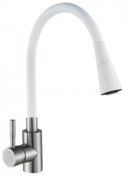 Смеситель АНТЕЙ 572571-ANT Мармелад Смеситель д/кухни шар. с силиконовым изливом белый нерж.сталь