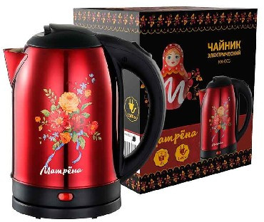 Чайник электрический МАТРЁНА MA-005 нержавейка красный хохлома