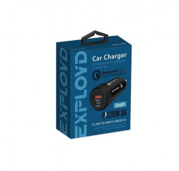 ЗАРЯДНЫЕ УСТРОЙСТВА В ПРИКУРИВАТЕЛЬ EXPLOYD EX-Z-1354 Автомобильное ЗУ/3A/PD/20W/1хUSB/QC3.0/чёрный