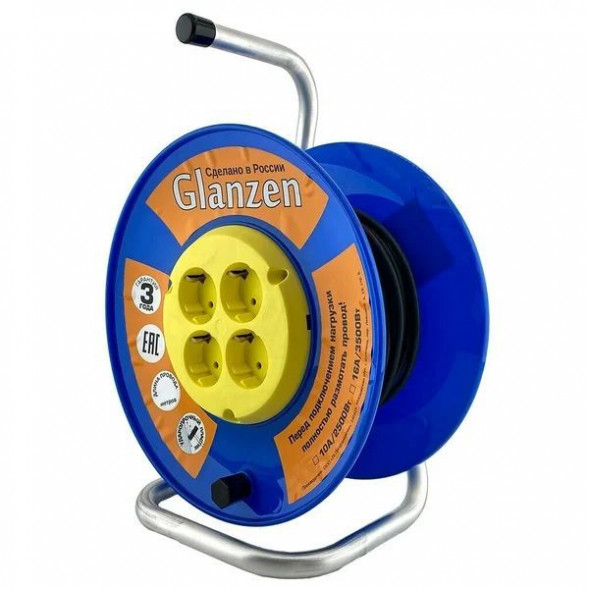 Удлинитель GLANZEN EB-50-018, на катушке, c/з, 4 роз - 50м