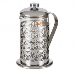 Чайник заварочный MALLONY Чайник/кофейник (кофе-пресс) OLIMPIA, 800 мл, из жаропрочного стекла, в корп из нерж ст, T046-800ML (950092)