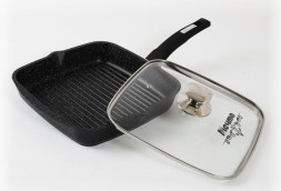 Сковорода МЕЧТА С64802 Гранит black 24*24см с несъемной ручкой и стекл. крышкой