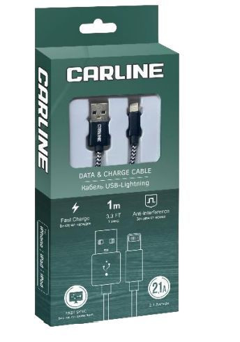 Кабель CARLINE CAB02121 USB-Lightning 2.1А 1 метр тканевая оплетка