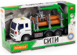 Игрушка ПОЛЕСЬЕ Сити , автомобиль-лесовоз инерционный (со светом и звуком) (зелёный) (в коробке) 96067