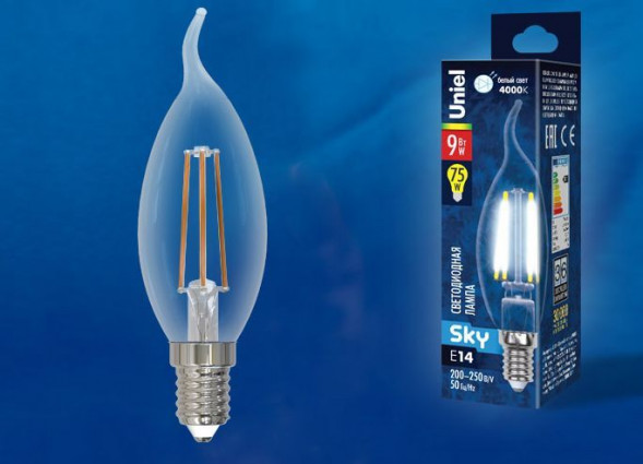 Лампочки светодиодные UNIEL (UL-00005169) LED-CW35-9W/4000K/E14/CL PLS02WH