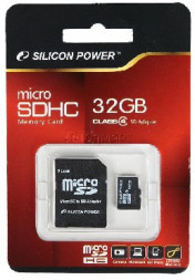 Карта памяти SILICON POWER MicroSDHC 32GB Class4+адаптер