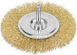 Щетка MATRIX Щетка для дрели 100 мм, плоская со шпилькой, латунированная витая проволока// MATRIX Щетка для дрели 100 мм, плоская со шпилькой, латунированная витая проволока//