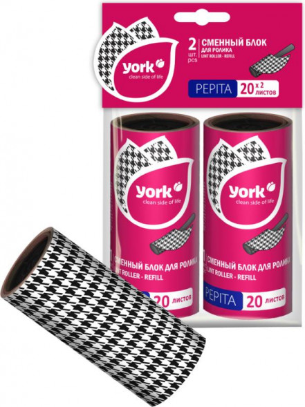 Сменный блок YORK СТАЙЛ Пепита для ролика-щётки 20 листов, 2шт. 68160