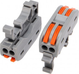 Клемма REXANT (07-5239-05) Клемма СМК 222-422D проходная 2-полюсная, с креплением на DIN-рейку (0,08-4 мм ), серая (5 шт./уп.)