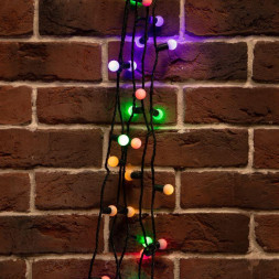 Гирлянда NEON-NIGHT (303-509-6) Мультишарики 17,5мм, 10 м, 80 LED МУЛЬТИ, темно-зеленый ПВХ, IP65, динамика, не соединяется