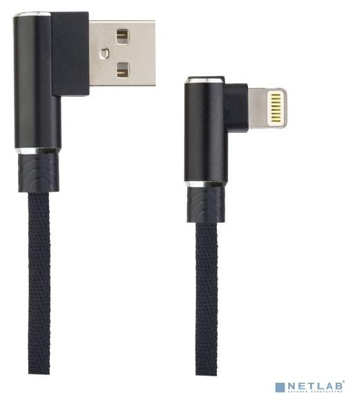 Кабель PERFEO (I4315) USB A вилка - Lightning вилка, 2.4A, угловой, черн., длина 1 м., Light Premium