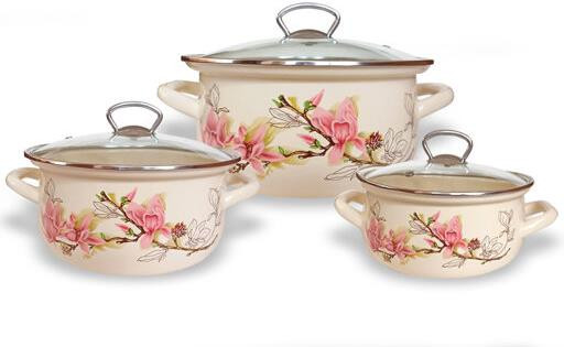 Набор посуды КМЗ Магнолия-1-экстра стиль эмал сфер (3 предмета)