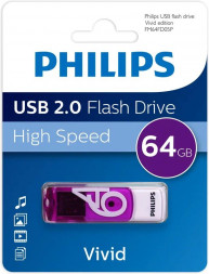 Флешка PHILIPS 64Gb VIVID2.0 Белый/Фиолетовый (FM64FD05P/97)