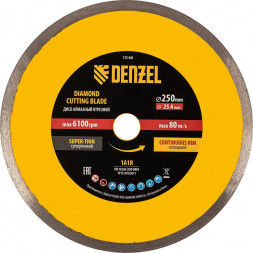 Алмазный диск DENZEL Диск алмазный сплошной, супертонкий, 250 х 25,4 мм, горячее прессование, мокрое резание 73160