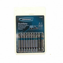 Набор бит GROSS Набор бит PZ2х50, сталь S2, 10 шт. 11345