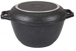 Казан KUKMARA а/пр литой 4,0л крышка-сковорода Темный мрамор ТМ