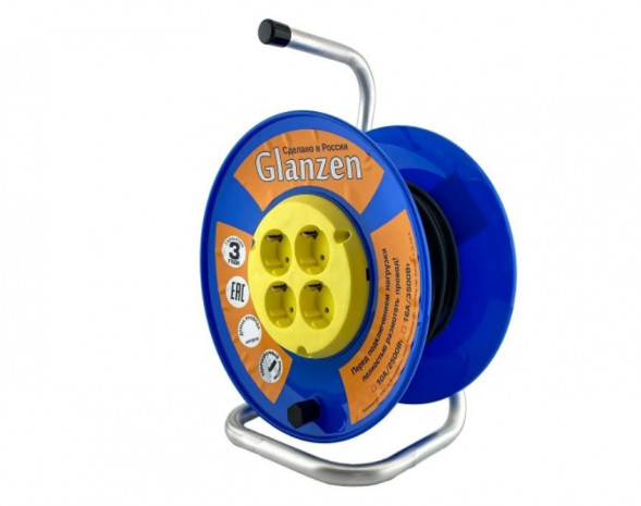 Удлинитель GLANZEN EB-30-018, на катушке, c/з, 4 роз - 30м
