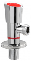 Кран угловой MAGNUS 9274 Кран металлокерамика угловой, ХРОМ, поворот вокруг оси на 360 градусов, 1/2 х1/2 , красная ручка, с отражателем, из нержавеющей стали марк