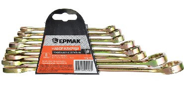Набор инструмента ЕРМАК (736-079) Набор ключей рожково-накидных, 8 предм. 8-19мм, желтый цинк