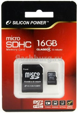 Карта памяти SILICON POWER MicroSDHC 16GB Class4+адаптер