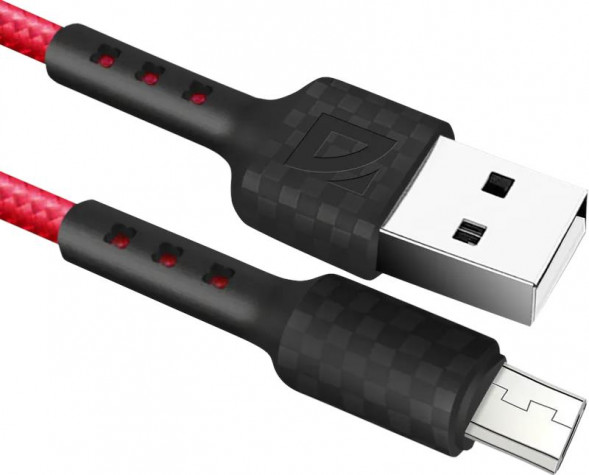 Кабель DEFENDER (87115RED) USB кабель F181 Micro 1м, 2.4А, нейлон