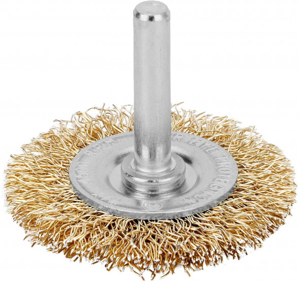 Щетка MATRIX Щетка для дрели, 50 мм, плоская со шпилькой, латунированная витая проволока// MATRIX Щетка для дрели, 50 мм, плоская со шпилькой, латунированная витая проволока//