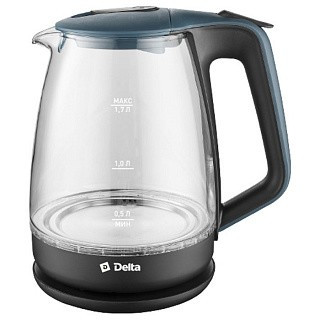 Чайник электрический DELTA DL-1331 черный с синим стекло