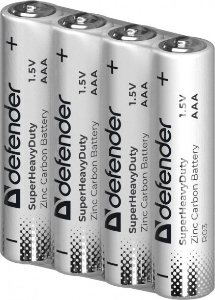 Батарейки DEFENDER (56026) R03-4S ААА, шринк, 4 шт., Zinc