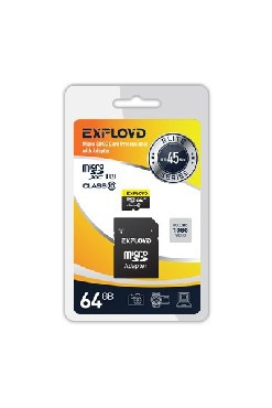 Карта памяти EXPLOYD MicroSDXC 64GB Class10 + адаптер SD (45MB/s)