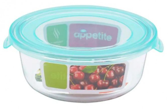 Контейнер APPETITE SL620CLB стекл круг 620мл голуб д/хранения