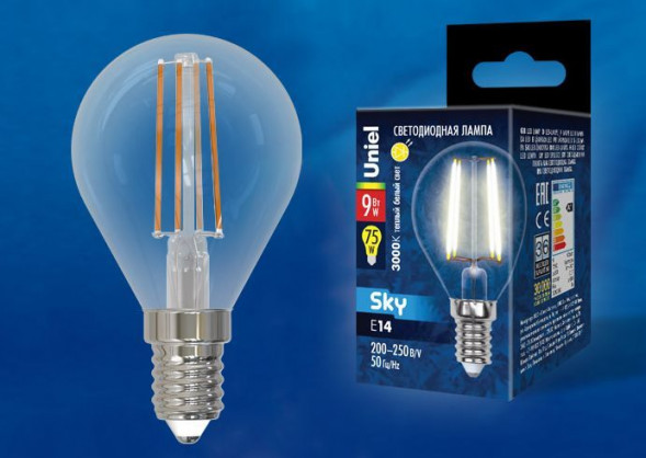 Лампочки светодиодные UNIEL (UL-00005172) LED-G45-9W/3000K/E14/CL PLS02WH
