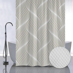 Штора для ванной САНАКС 05-10 Штора с рельефным теснением, принт ВОЛНИСТЫЕ ЛИНИИ на БЕЖЕВОМ ФОНЕ, в ванную комнату, без колец, полиэстер/микрофибра, 180х180 см